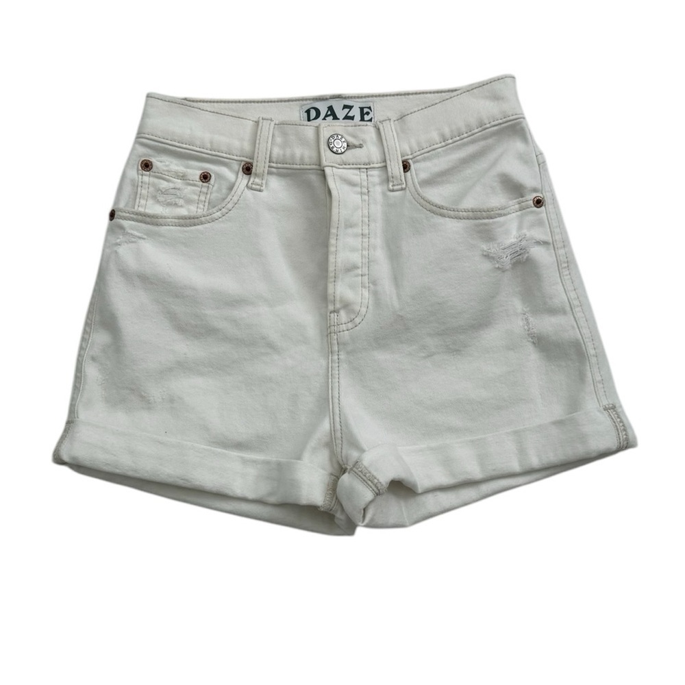 DAZE DENIM Dad High Rise Cuff Womens Off White Denim Shorts Size 25 - Picture 10 of 10
